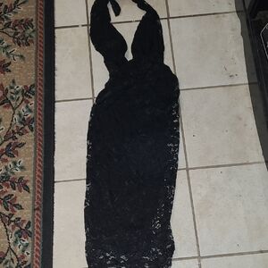 Chic Black Lace Halter Maxi Dress